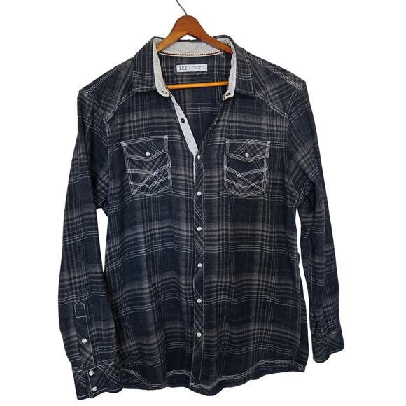 Men's BKE Blue Flannel-like Button up Long Sleeve Rugged Athletic Fit Shirt XL - Picture 1 of 13